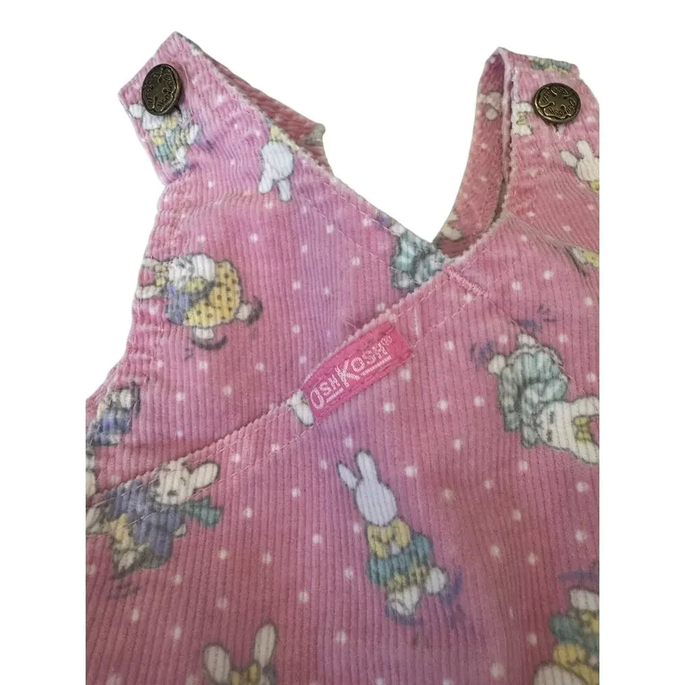 Vintage 90s OshKosh B'gosh Pink Bunny Corduroy Overalls size 2T Made USA